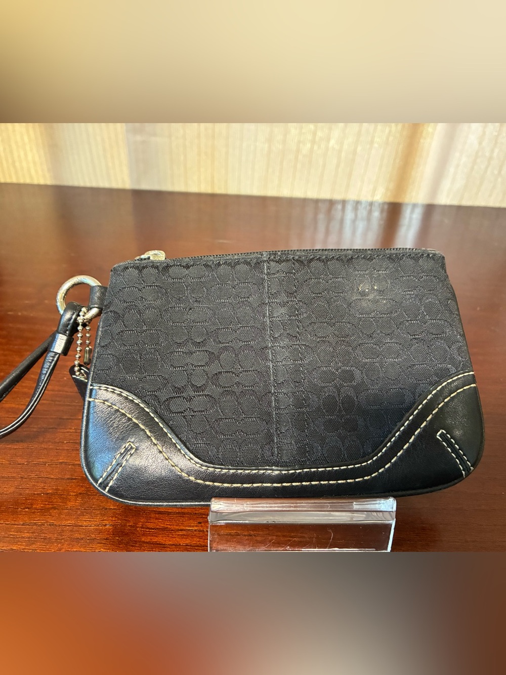 Coach Black Signature Jacquard Wristlet